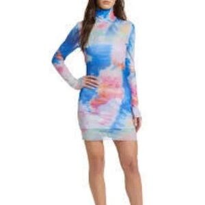 SOMETHINGNEW Size Small Mesh  Multicolor Long Sleeve Bodycon Dress